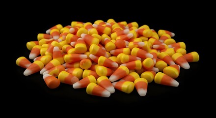 Pile of Candy Corn on Black Background for Halloween