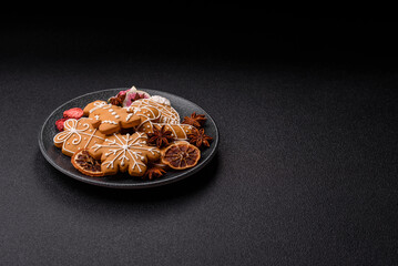 Christmas gingerbread, food for winter holidays, holiday table decoration. Christmas gingerbread