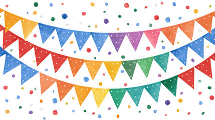 Festive watercolor bunting banner isolated on transparent background, perfect for party decorations, birthday invitations, and celebratory event designs