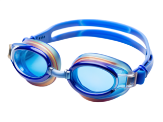Blue swimming goggles with clear lenses isolated on transparent background