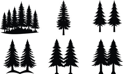 Fototapeta premium Vector art of assortment of pine tree silhouettes
