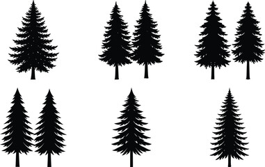 Obraz premium Vector art of collection of pine tree silhouettes
