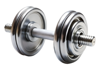 Chrome dumbbell for weightlifting and strength training isolated on transparent background