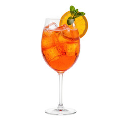 Refreshing orange cocktail with ice and mint garnish isolated on transparent background