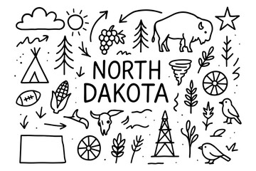 North dakota doodle art: nature, wildlife, and state symbols in simple line drawings