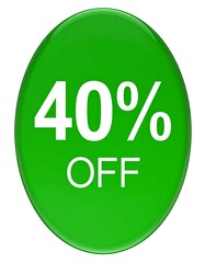 Green oval button with 40% off text