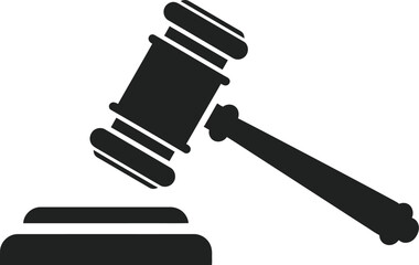 A black gavel resting on a sound block on a white background Eps 10