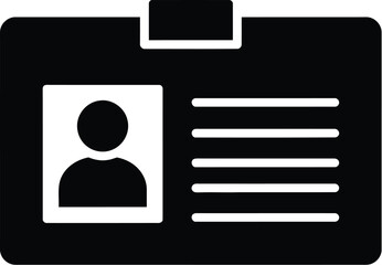 A black and white icon of an identification card with a photo Eps 10