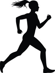 A woman running in a dynamic pose with her hair flowing behind her Eps 10