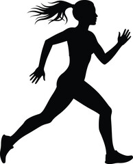 A woman running in a dynamic pose with her hair flowing behind her Eps 10