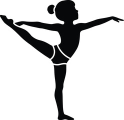 Young girl in a graceful dance pose in silhouette against a white background Eps 10