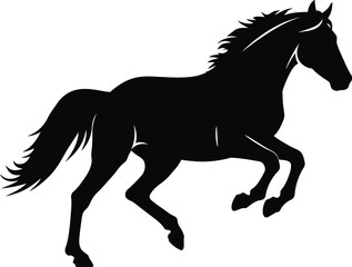 A black silhouette of a horse running with a flowing mane and tail freely Eps 10