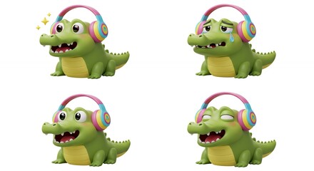 Fototapeta premium Cute cartoon crocodiles wearing headphones