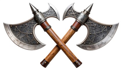 Crossed medieval axes on white background