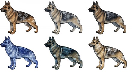 Fototapeta premium German shepherd dog coat color variations illustrations