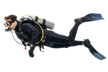 Man scuba diving sports isolated on white on AI generated by PNG