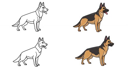 Obraz premium German shepherd dog illustrations coloring book design