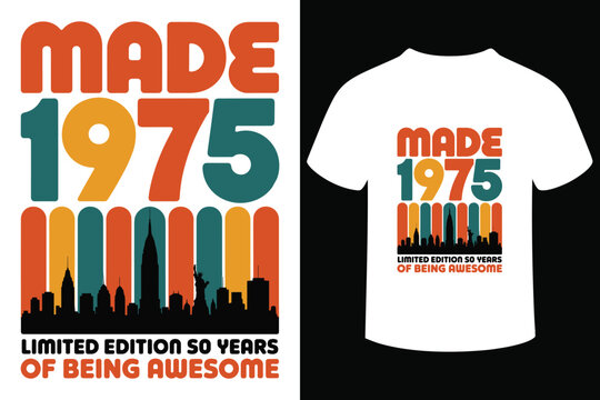 Retro 1975 birthday design celebrating 50 years of awesome