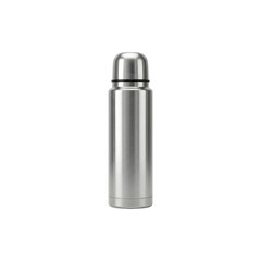Stainless steel insulated thermos flask travel concept