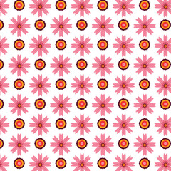 Pink Flowers and Scalloped Circles Pattern