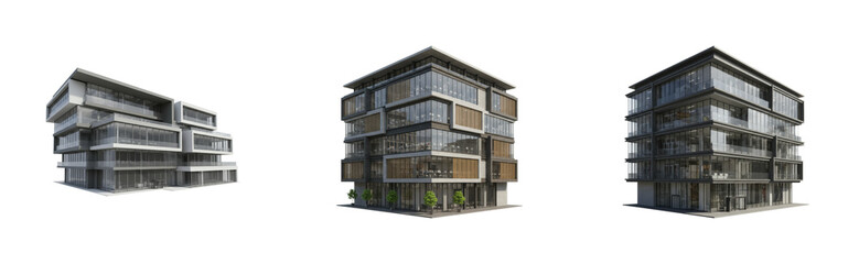 Obraz premium Modern architectural designs urban setting 3d renderings contemporary style aerial innovative concepts for real estate isolated set png