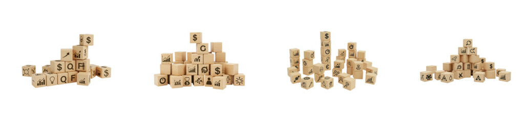 Creative wooden block structures indoor studio minimalist environment imagination and play isolated set png