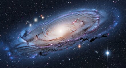 A stunning, highly detailed rendering of a majestic spiral galaxy, its luminous core and swirling dust lanes set against the deep, star-studded expanse of outer space.