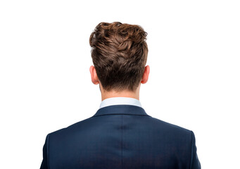 Man in suit from behind on transparent background, PNG