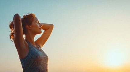 Obraz premium Woman Enjoying a Peaceful Sunrise While Meditating Outdoors at a Serene Location