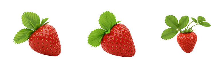 Vibrant strawberries in 3 stages of growth nature setting food freshness concept isolated set png
