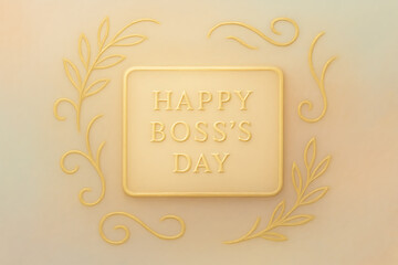Elegant happy boss’s day greeting card design with golden embossed text and floral decorations for corporate appreciation celebration