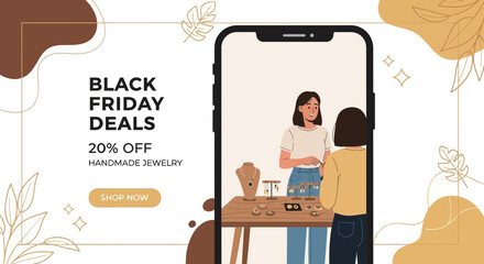 Black Friday Handmade Jewelry Sale Ad Showcasing Artisanal Products on a Mobile Phone