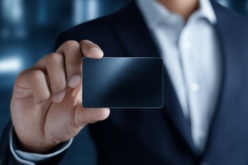 Businessman Hand Showing Blank Credit Card Mockup Closeup