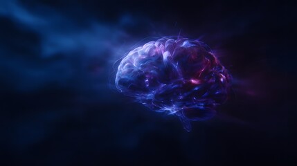 Ethereal human brain in dark space pulsating neural pathways