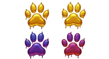 Colorful dripping paw prints design elements