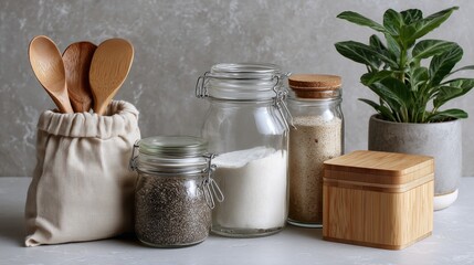 Eco-Friendly Kitchen with Zero Waste Jars and Essentials for Sustainable Home and Healthy Lifestyle