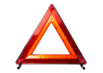 Red and orange reflective warning triangle for roadside emergencies, isolated on transparent background