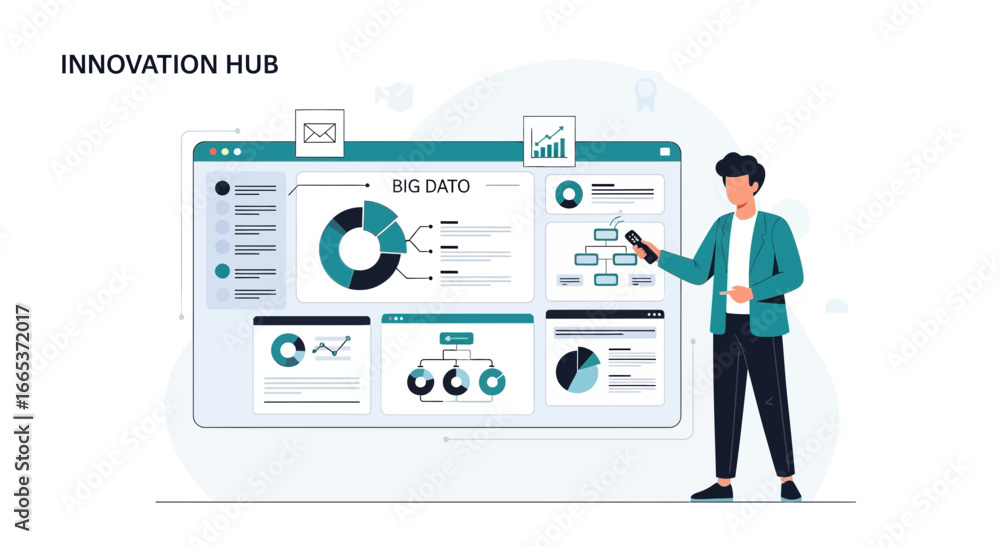 Poster Data visualization presentation by a professional using modern technology