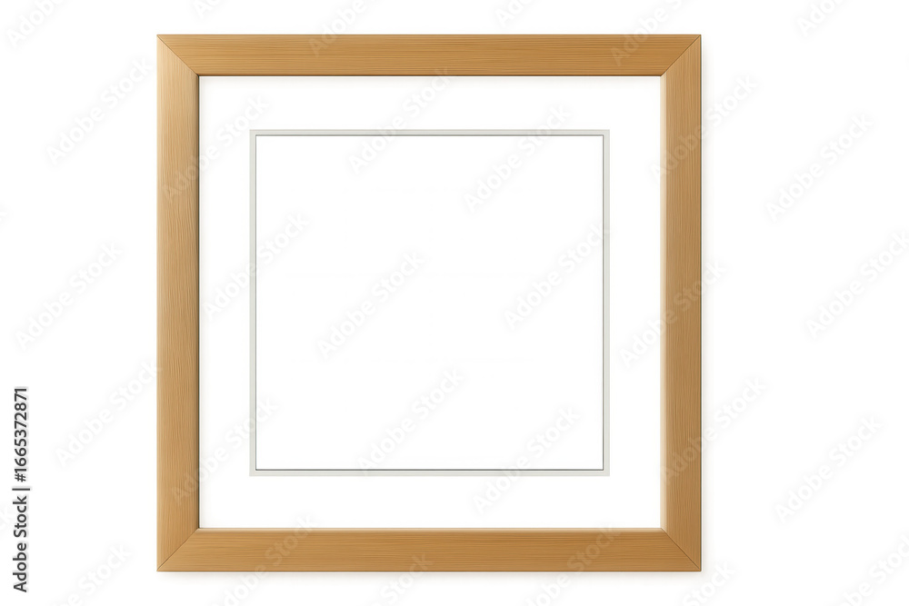 Poster empty wooden photo frame with passepartout on transparent background creating a realistic mockup for