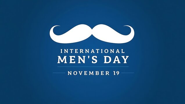 International men s day celebration with a classic white mustache on a deep blue background - Powered by Adobe