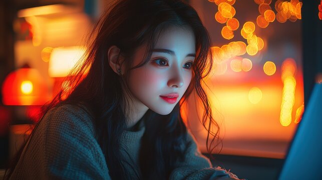 A young woman in Asia, hunched over her laptop in a brightly lit home office, battles a barrage of technological frustrations. A sudden internet blackout throws a wrench into a crucial video 