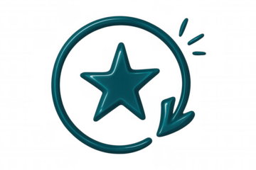 Turquoise star spinning within circular arrow, representing continuous quality enhancement and iterative workflow improvement