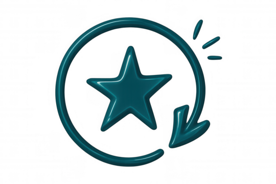 Turquoise star spinning within circular arrow, representing continuous quality enhancement and iterative workflow improvement