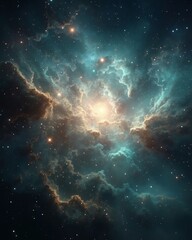 Obraz premium A blue nebula with stars and clouds in the sky