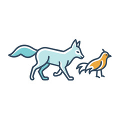 Fototapeta premium Cartoon fox is hunting a quail in color style