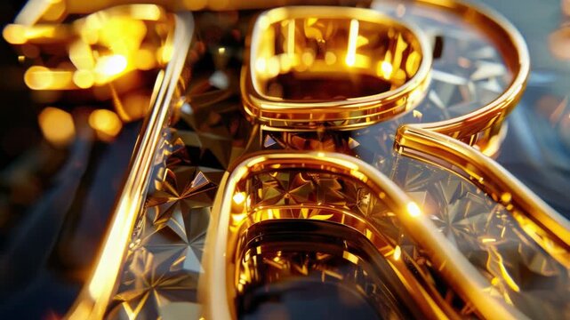 Close-up shot of a shiny golden instrument sitting on a table, great for commercial or artistic use