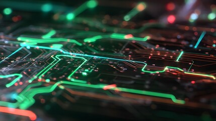Illuminated circuit board with neon lights and seamless loop effect