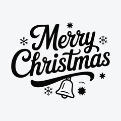 Classic Merry Christmas typographic design with bell and snowflakes. A festive holiday greeting vector