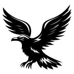 Obraz premium Black Raven Spreading Wings in Flight Isolated on White Background Drawing