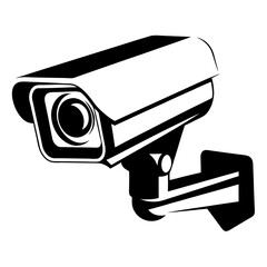 High contrast vector drawing of a security camera mounted on a wall